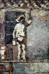 Ein Maler bei der Arbeit an einer Hauswand